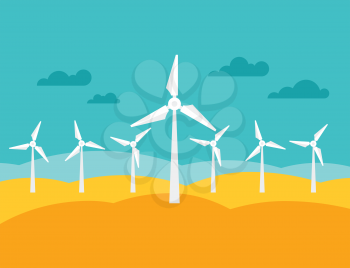 Illustration of wind energy power plant in flat style.