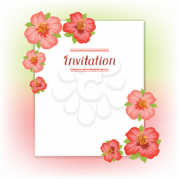 Design of invitation card with pretty stylized flowers.