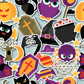 Happy halloween seamless pattern with flat sticker icons.