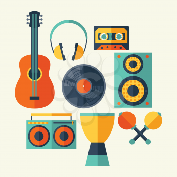 Set of musical instruments in flat design style.