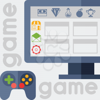 Background with game icons in flat design style.