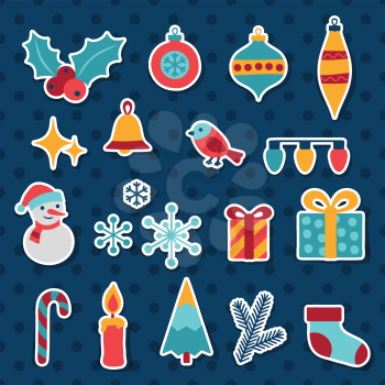 Set of Merry Christmas and Happy New Year icons.