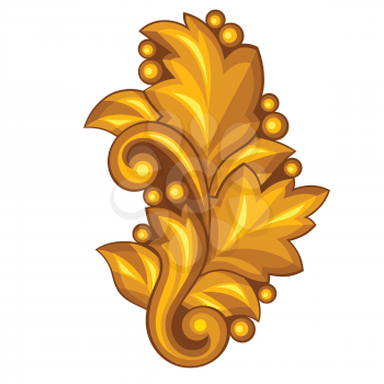 Baroque ornamental antique gold element on white background.