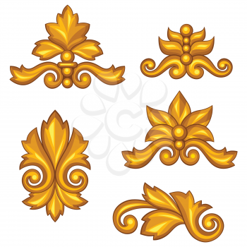 Set of baroque ornamental antique gold scrolls and vignettes.