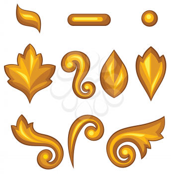 Set of baroque ornamental floral gold elements.