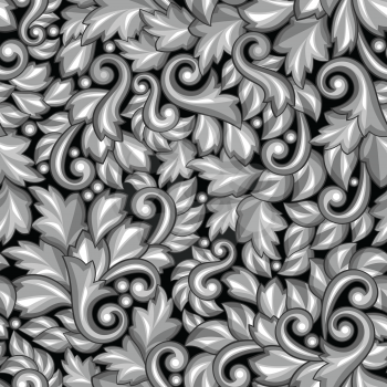Seamless pattern with baroque ornamental floral silver elements.
