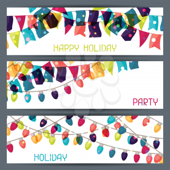 Holiday colorful horizontal banners with flags and garland.