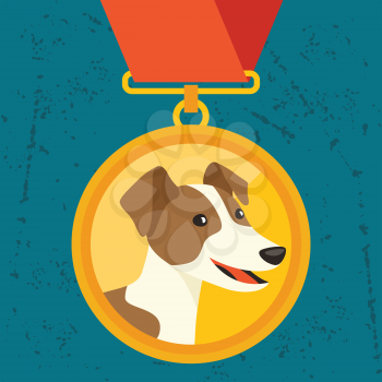 Background with gold medal and dog champion.