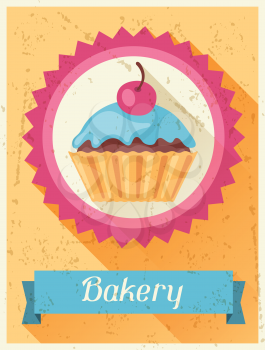 Bakery retro poster background design in flat style.