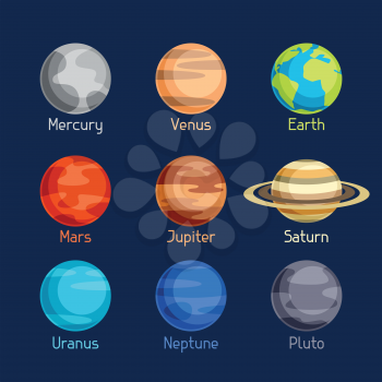 Cosmic icon set of planets solar system.