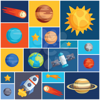 Background with solar system, planets and celestial bodies.