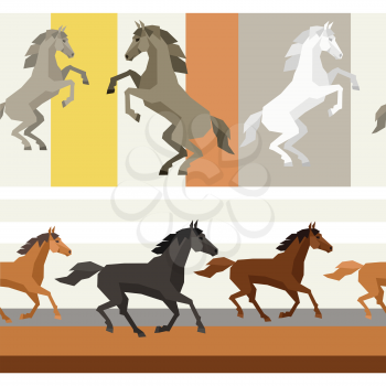 Seamless patterns with horse in flat style.