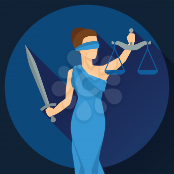 Lady justice illustration in flat design style.