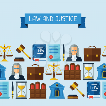 Law icons seamless pattern in flat design style.