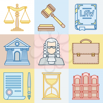 Law contour icons set in flat design style.