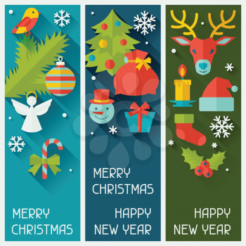 Merry Christmas and Happy New Year vertical banners.