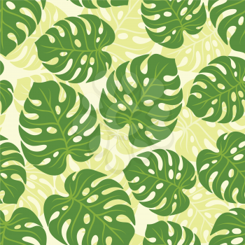 Seamless tropical pattern with stylized monstera leaves.