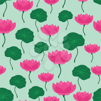 Seamless tropical pattern with stylized lotus flowers.