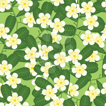 Seamless tropical pattern with stylized plumeria flowers.