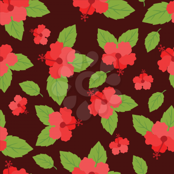 Seamless tropical pattern with stylized hibiscus flowers.
