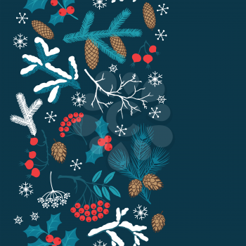 Merry Christmas seamless pattern with winter branches.