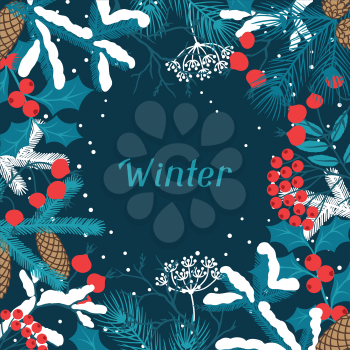 Merry Christmas background with stylized winter branches.