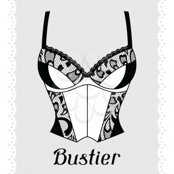Bustier. Fashion lingerie card with female underwear.