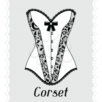 Corset. Fashion lingerie card with female underwear.