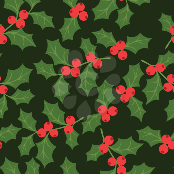 Winter seamless pattern with stylized holly leaves.
