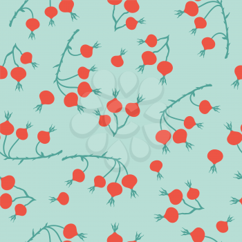 Winter seamless pattern with stylized rose hips branches.