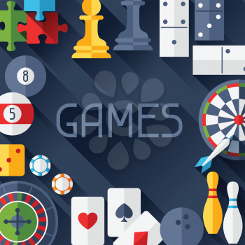 Background with game icons in flat design style. 