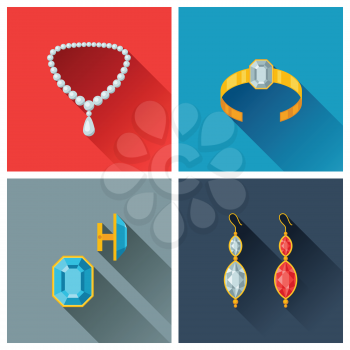 Beautiful jewelry and precious stones in flat design style.