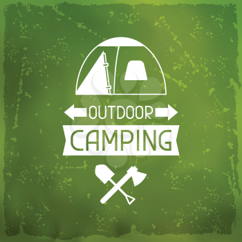 Tourist background with camping equipment in flat style.