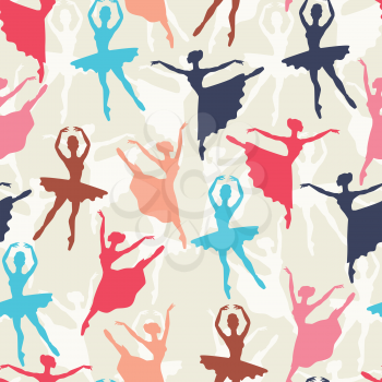 Seamless pattern of ballerinas silhouettes in dance poses.
