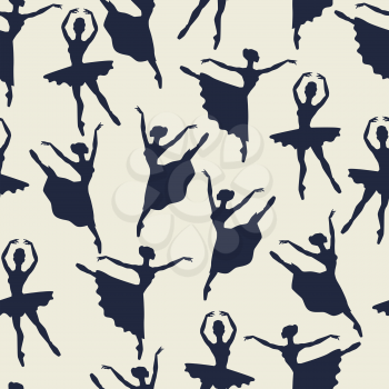 Seamless pattern of ballerinas silhouettes in dance poses.
