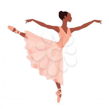 Stylized silhouette of ballerina in dress on white background.