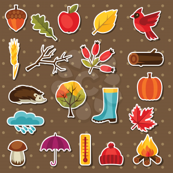 Autumn sticker icon and objects set for design.