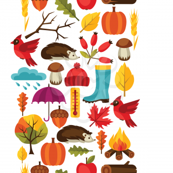 Seamless pattern with autumn icons and objects.