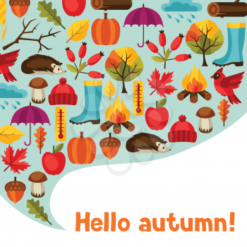 Background design with autumn icons and objects.