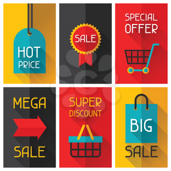 Sale and shopping advertising posters in flat design style.