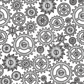 Steampunk seamless pattern of metal gears in doodle style.