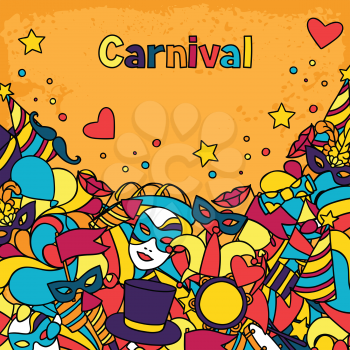 Carnival show background with doodle icons and objects.