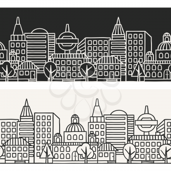 Town seamless pattern with hand drawn houses.