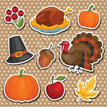 Set of Happy Thanksgiving holiday sticker object.