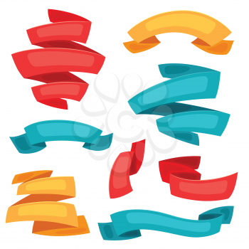 Set of decorative ribbons and banners in cartoon style.