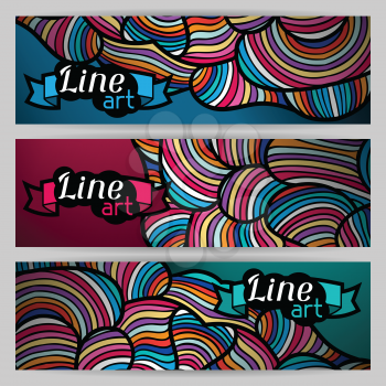 Banners with hand drawn waves line art.