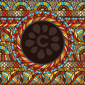 Ethnic round pattern with hand drawn ornament.