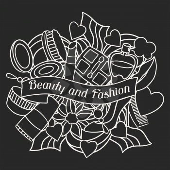 Beauty and fashion background design with cosmetic accessories.