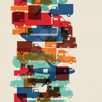 Freight cargo transport icons seamless pattern in flat design style.