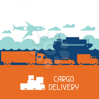 Freight cargo transport icons background in flat design style.